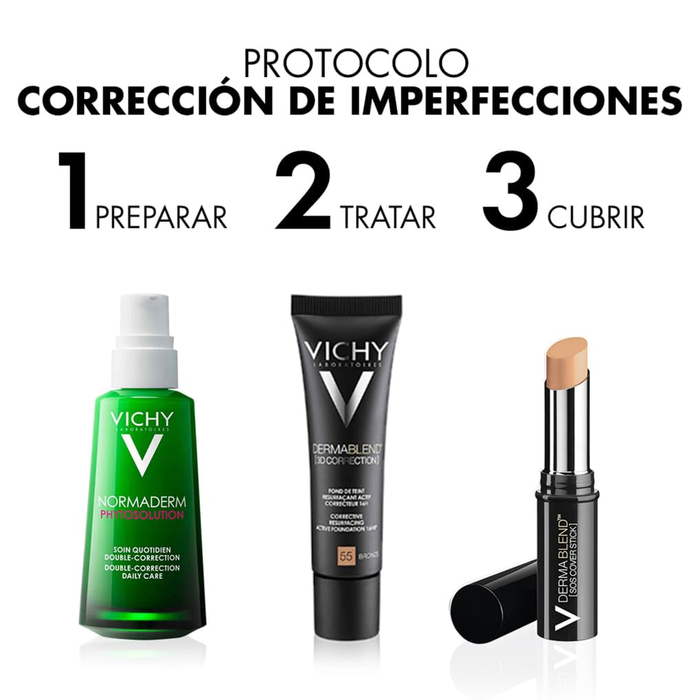 Vichy Base De Maquillaje Fluida Correctora, Alta Cobertura Durante 16 Horas, Disimula Las Imperfecciones, Acabado Mate, Para Todo Tipo De Pieles, Dermablend, Tono: 35 Sand, 30 Ml