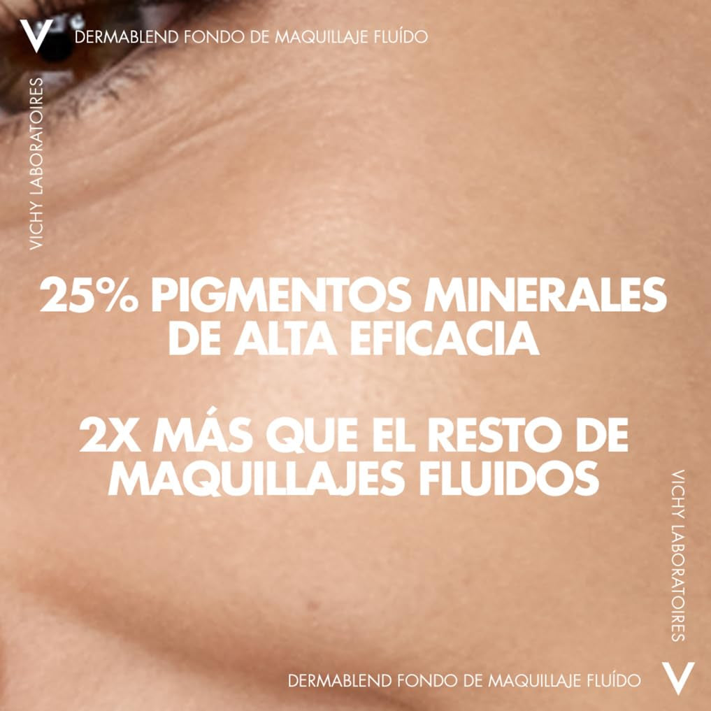 Vichy Base De Maquillaje Fluida Correctora, Alta Cobertura Durante 16 Horas, Disimula Las Imperfecciones, Acabado Mate, Para Todo Tipo De Pieles, Dermablend, Tono: 35 Sand, 30 Ml